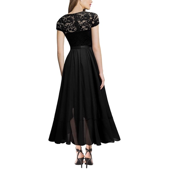 (SOLD) V Neck Lace Ruffle Bridesmaid Maxi Dress - Picture 2 of 5